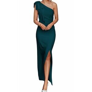 Green One Shoulder Formal Side Slit Dress
